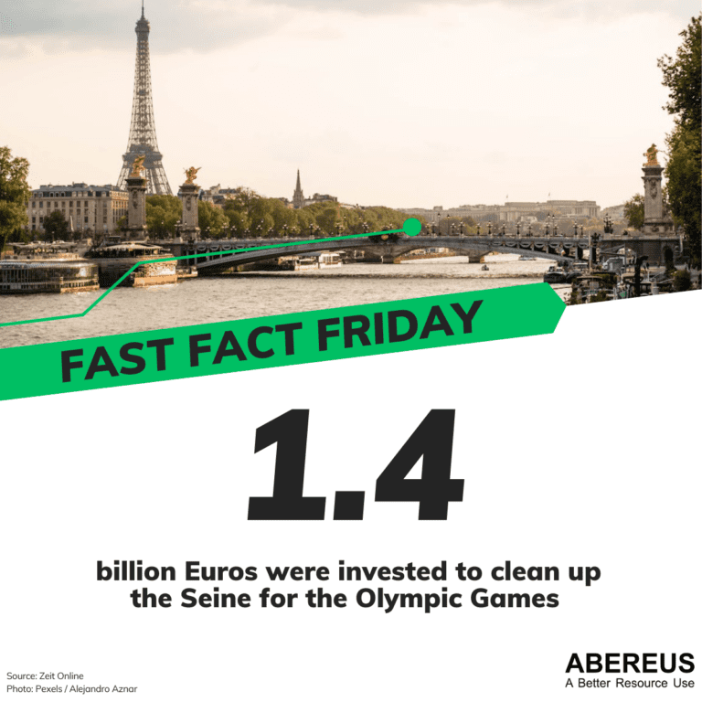 Auf dem Foto ist die Seine in Paris zu sehen mit dem Eifelturm im Hintergrund. 1.4 wurden in die Verbesserung der Wasserqualität der Seine investiert.