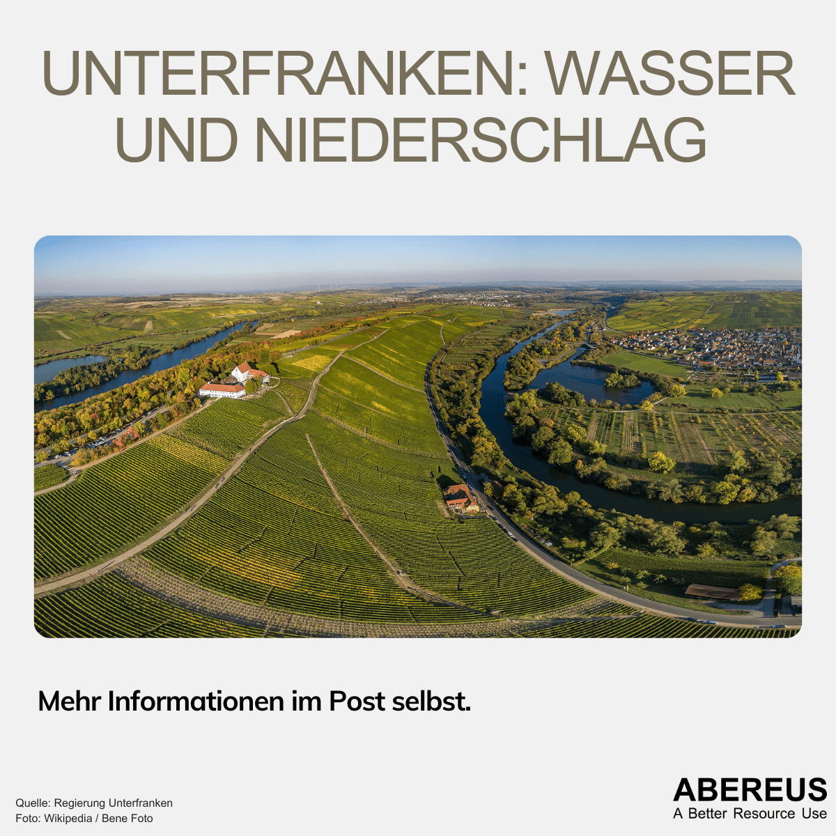 Ein Blick über die Mainschleife bei Volkach mit den Weinbergen im Vordergrund. Unterfranken benötigt viel Wasser und hat wenig Niederschlag