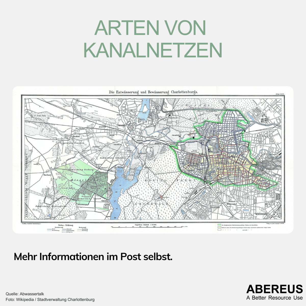 Die Entwässerung und Bewässerung von Charlottenburg ist hier abgebildet. Die Karte ist von 1900 rum, seit dem hat sich viel geändert