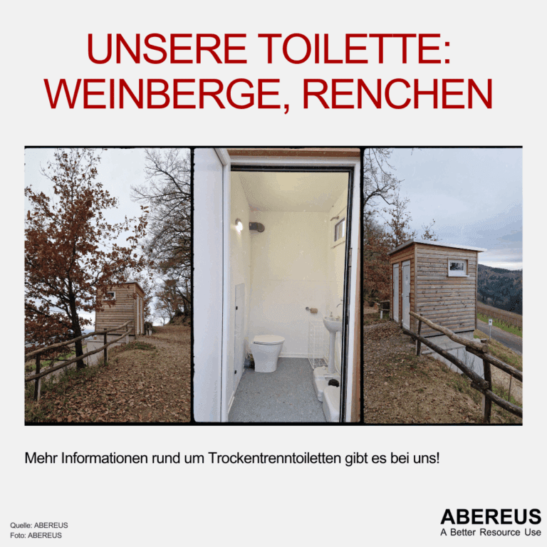 Auf dem Bild steht unsere Toilette: Weinberge, Renchen und darunter sind drei Bilder von der Toilette in den Weinbergen im Herbst. Das erste Bild zeigt die Toilette von weiterweg auf einen Platz zugehend, das mittlere Bild zeigt die Toilette mit einer offenen Türe und das letzte Bild von der rechten Seite mit den Weinbergen im Hintergrund.