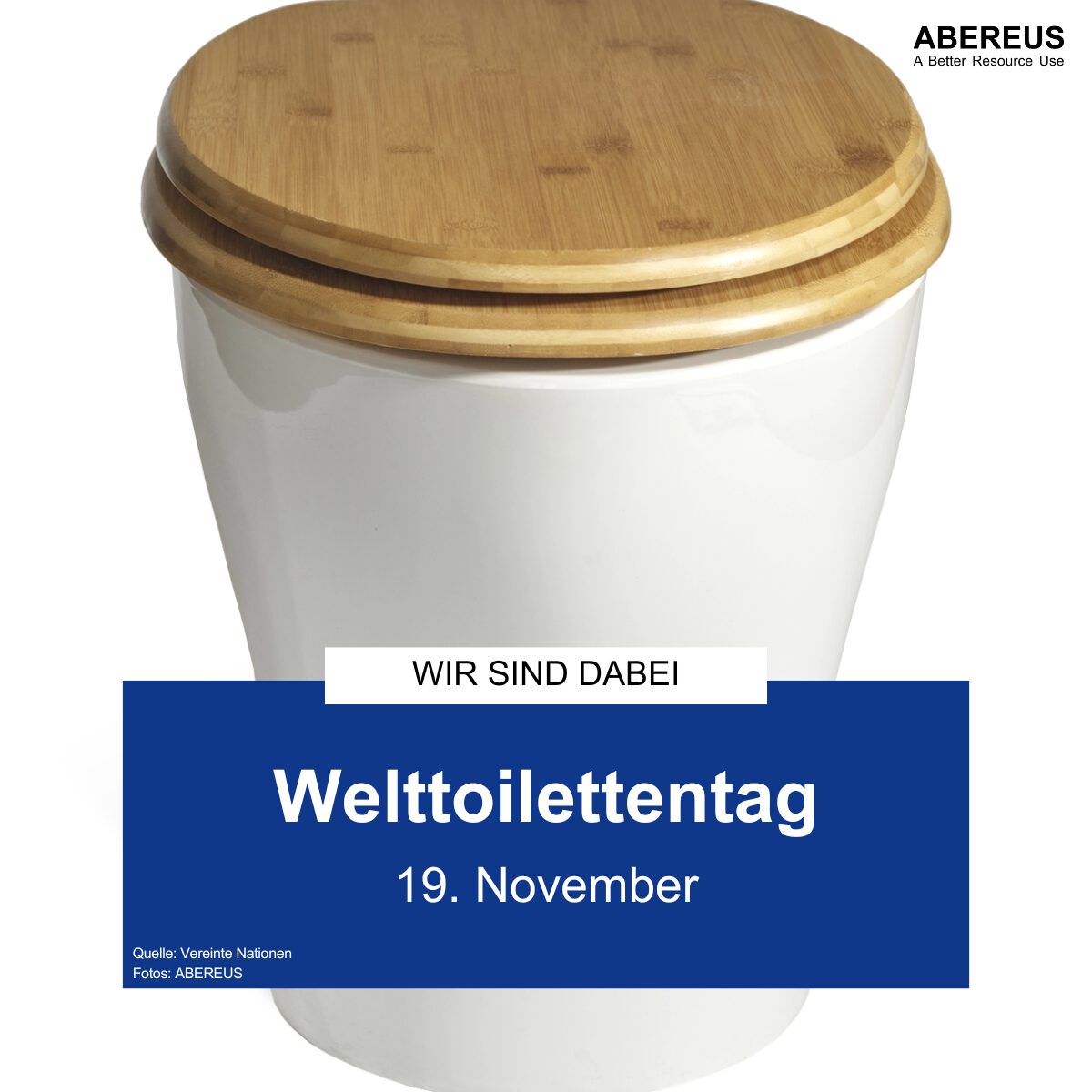 Das Bild zeigt einen Toilettenstuhl und darunter steht, dass der Welttoilettentag am 19. November ist. Wir als ABEREUS sind natürlich dabei!