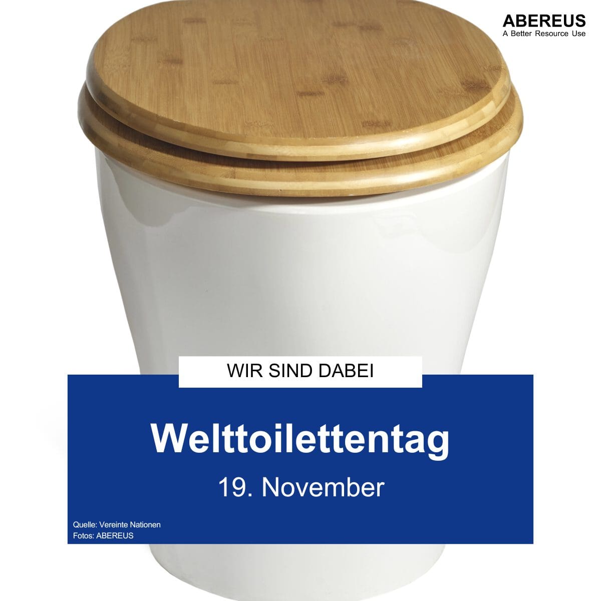 Das Bild zeigt einen Toilettenstuhl und darunter steht, dass der Welttoilettentag am 19. November ist. Wir als ABEREUS sind natürlich dabei!