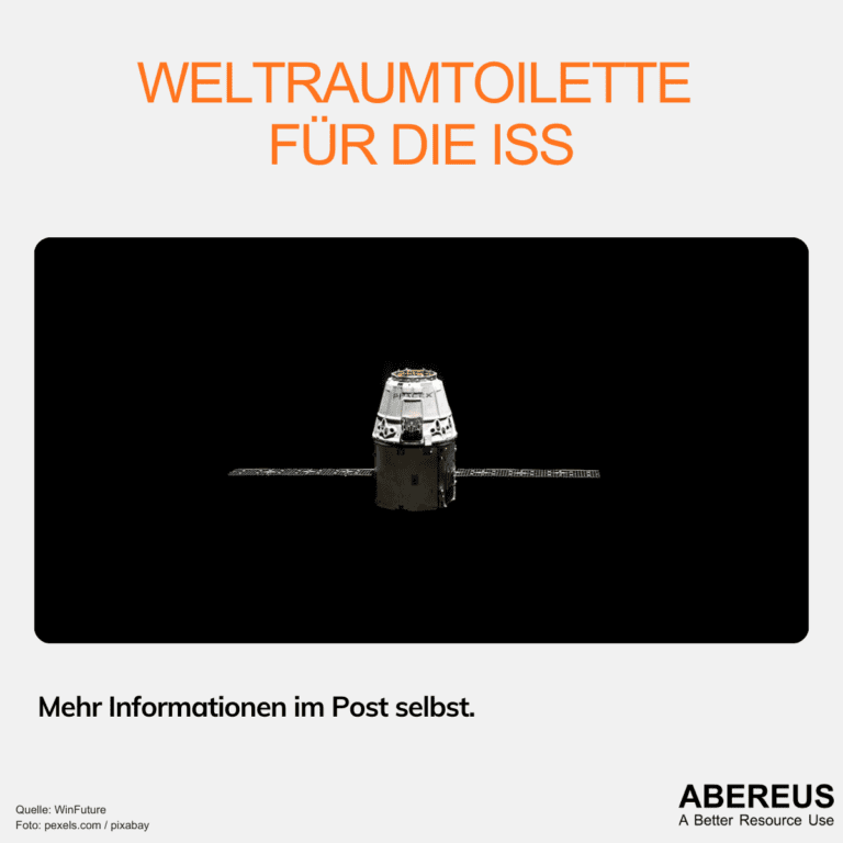 Auf dem Bild steht Weltraumtoilette für die ISS, darunter ist ein Modul bzw. eine Rakette im All.