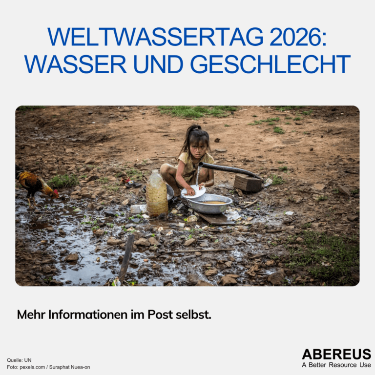 Weltwassertag 2026: Wasser und Geschlecht steht über einem Foto, wo ein junges Mädchen in der Hocke an einer Wasserstelle Geschirr putzt. An der Pfütze ist auch ein Hahn und man erkennt Müll.